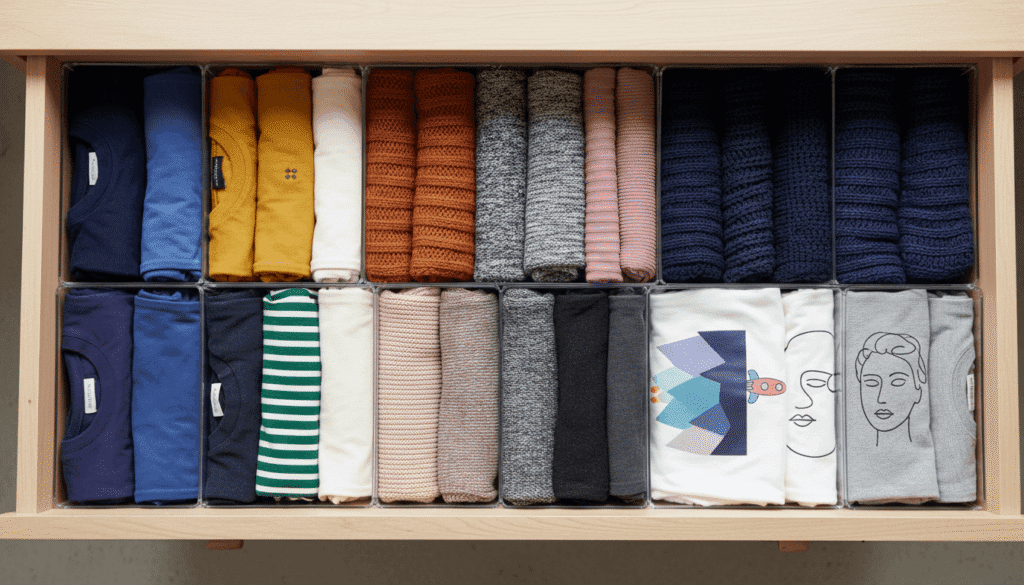 Vertical folding method for organized luxury wardrobe drawers
