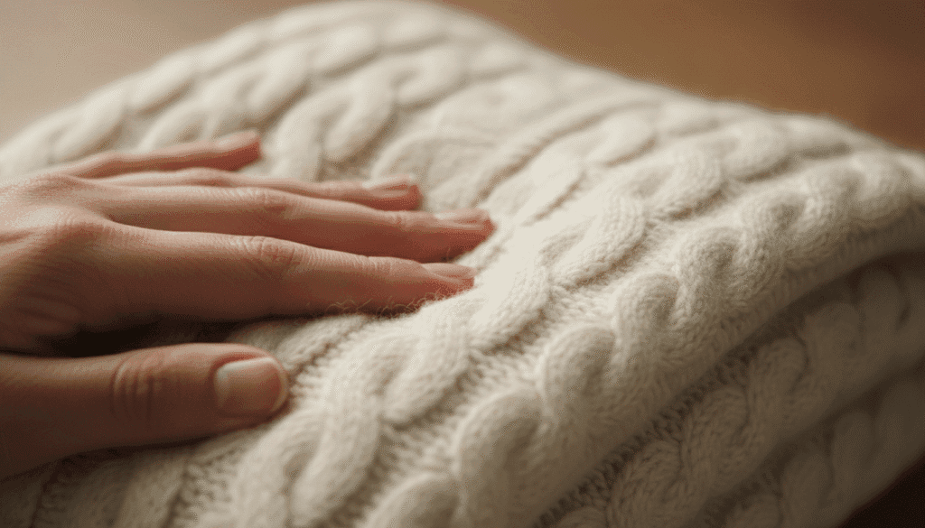 Close-up of premium cashmere fabric texture for high-value clothing.