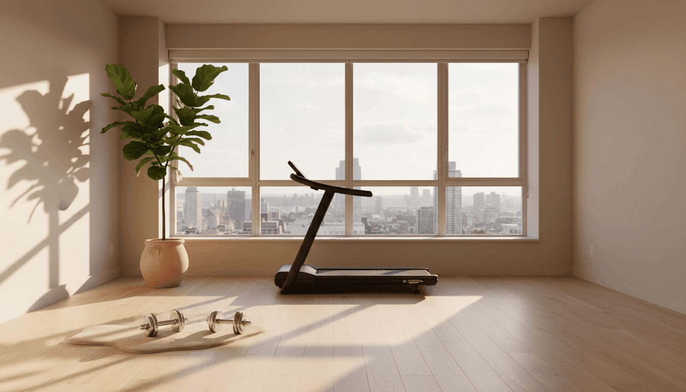 Minimalist home gym design featuring high-end equipment in a serene sanctuary.