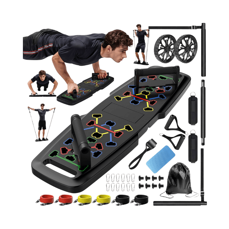 MQRW Push Up Board,Home Gym,Portable Exercise Equipment,Pilates Bar and 20 Fitness Accessories with Resistance Bands and Ab Roller Wheel,Full Body Workout at Home