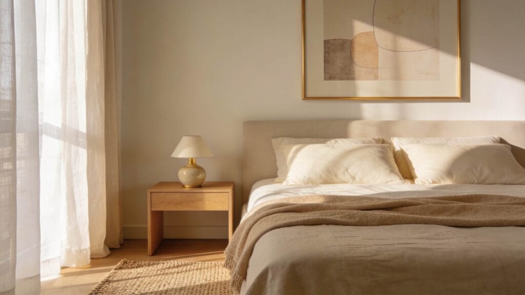 quiet luxury bedroom decor with neutral bedding