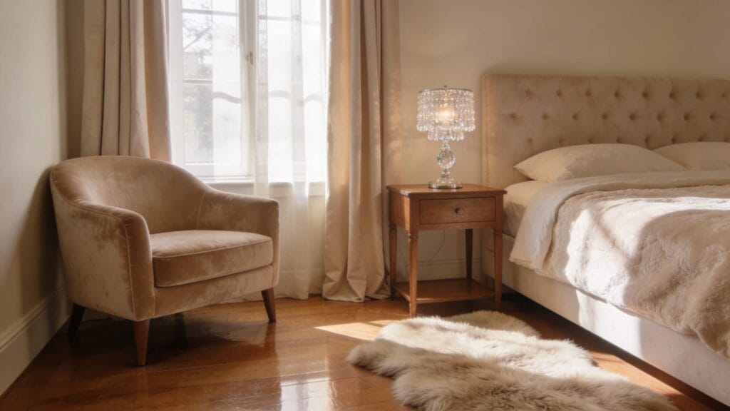 floor to ceiling curtains in quiet luxury bedroom